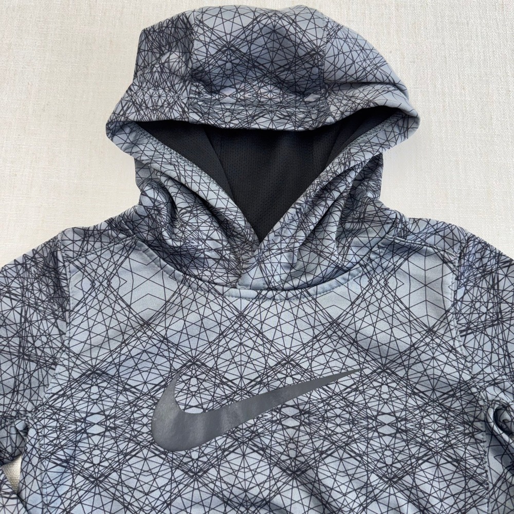 Nike Boys Dri-FIT Hoodie Grey Black Geometric Graphic Print Fleece Size 4 XS - Picture 2 of 12